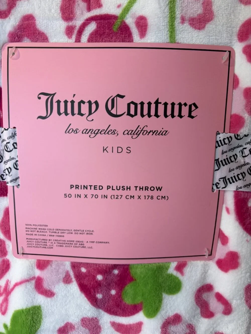 Juicy Couture Strawberry Cherry Leopard Plush Throw Blanket 50x70 NWT
